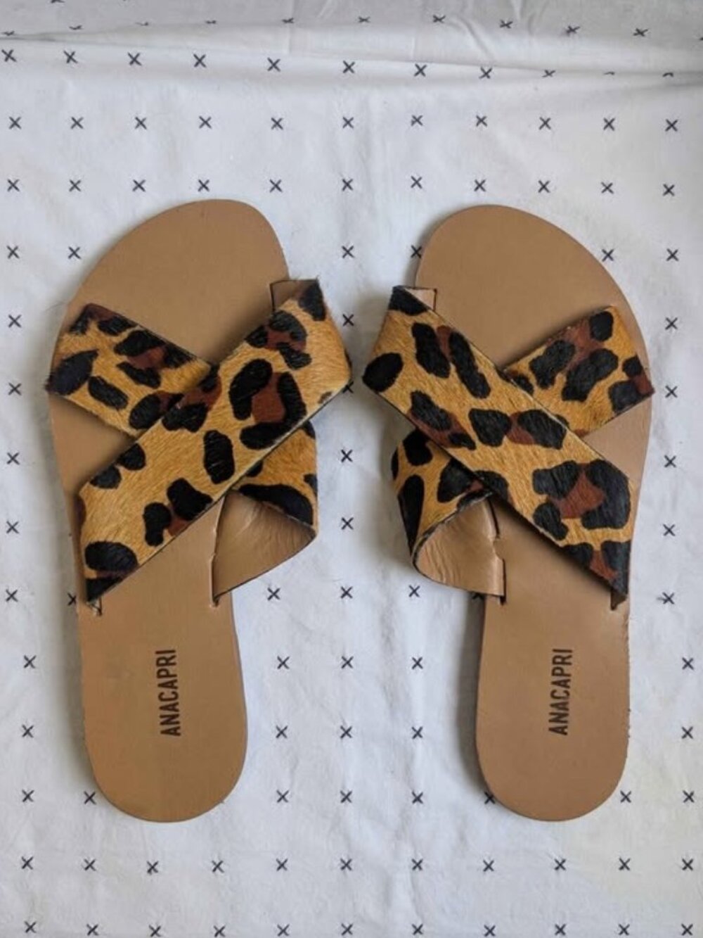 Anacapri Leopard Print Cowhide Vacation Slide Sandals / Flats, EU 39 / US 8.5
